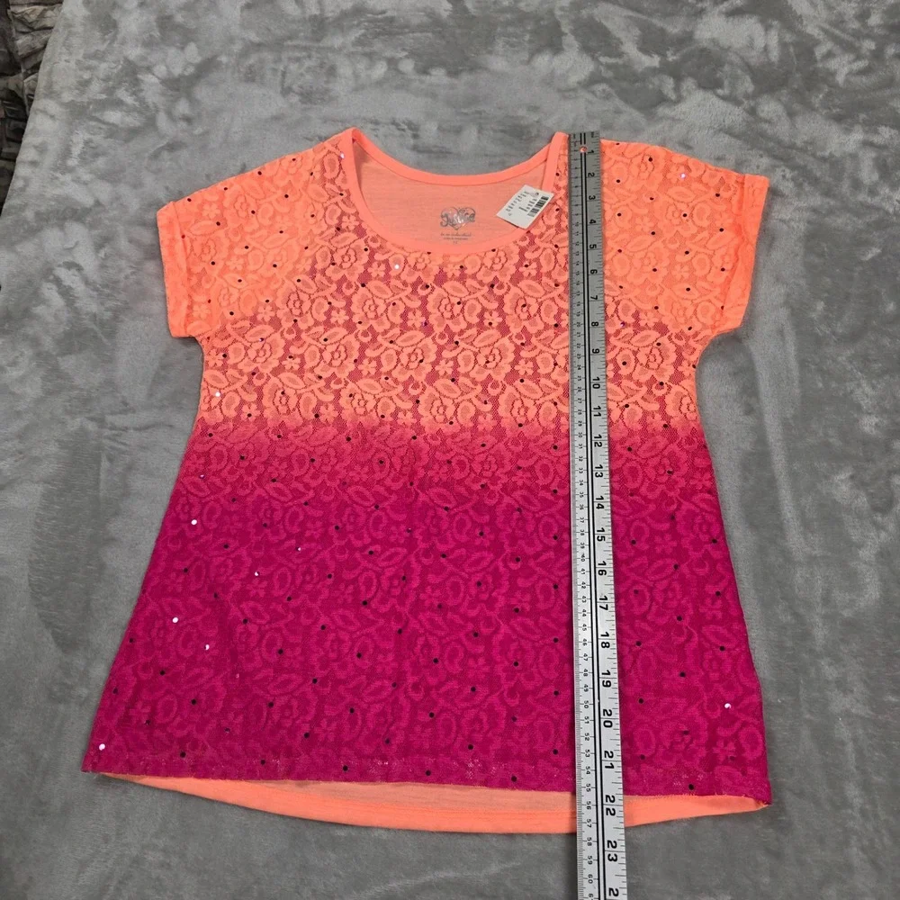 Justice Lace Ombre Sequin Top Girls Size 12 Pink Orange NEW Baby Doll Sparkle